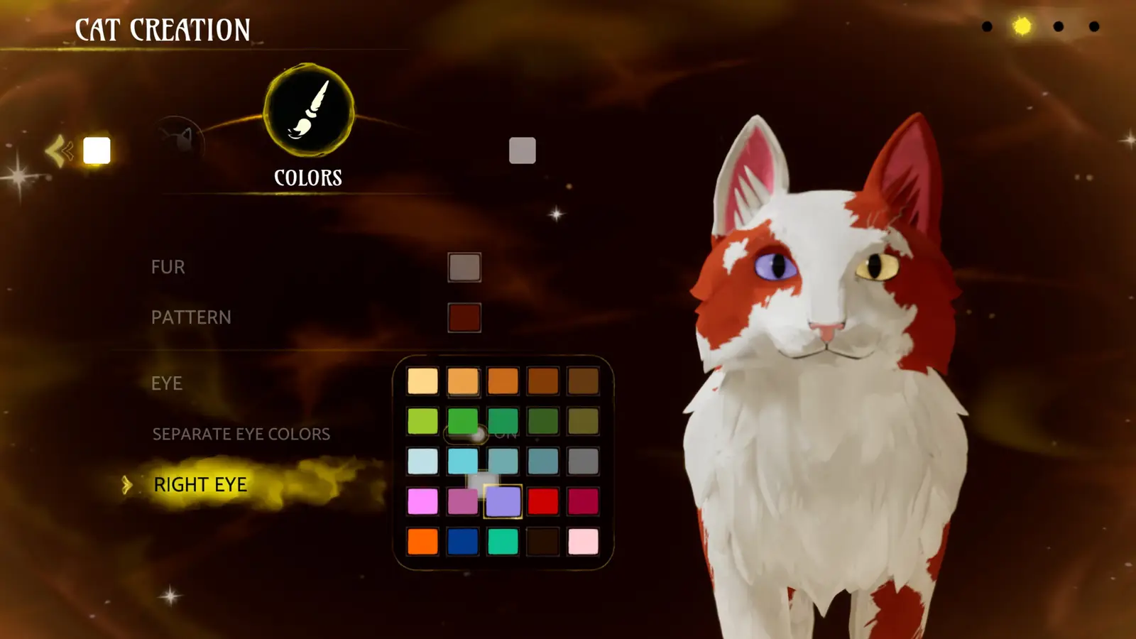 A red-and-white cat on the Cat Creation screen